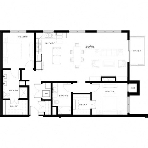 Floor plan for 2 beds, 2 baths, 1438 sqft
